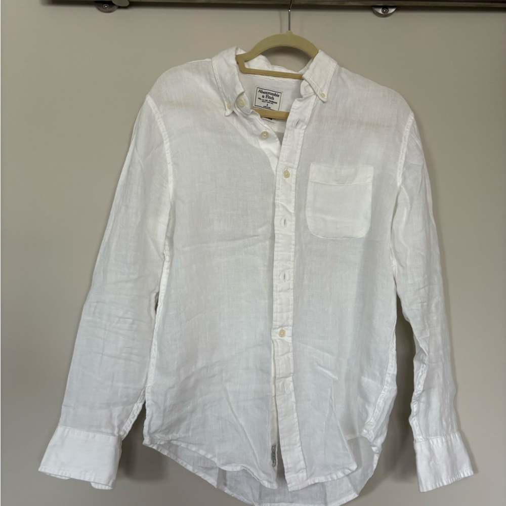 Abercrombie & Fitch White Linen Button-Down Shirt